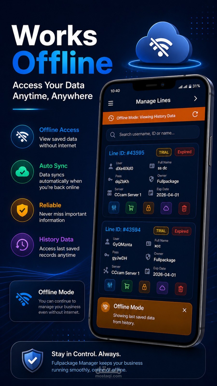 Fullpackage Manager Android line management screen