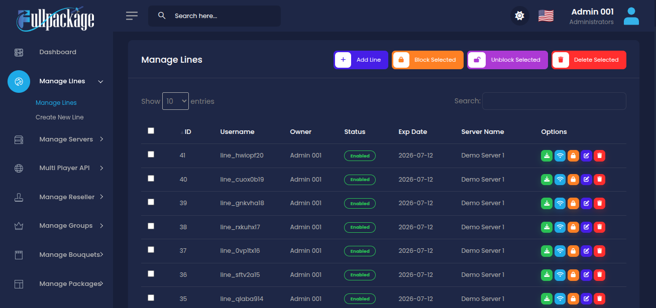 Fullpackage demo lines and operations view